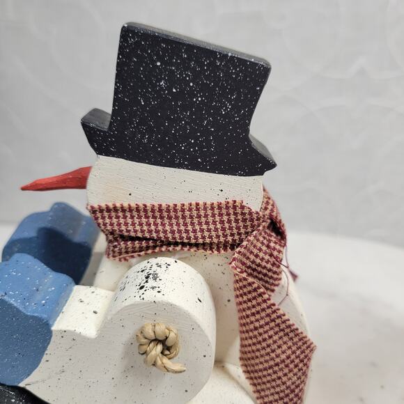 VINTAGE Wood Jointed Snowmen Handmade Christmas Holiday Winter‎ Decor - Picture 6 of 14